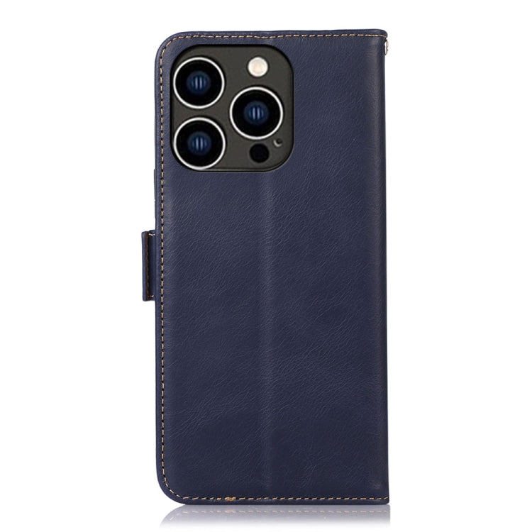 For iPhone 16 Pro Crazy Horse Top Layer Cowhide Leather Phone Case(Blue) - iPhone 16 Pro Cases by PMC Jewellery | Online Shopping South Africa | PMC Jewellery | Buy Now Pay Later Mobicred