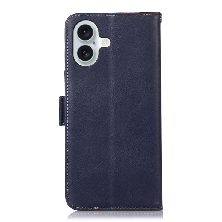 For iPhone 16 Crazy Horse Top Layer Cowhide Leather Phone Case(Blue) - iPhone 16 Cases by PMC TechLife | Online Shopping South Africa | PMC TechLife | Buy Now Pay Later Mobicred