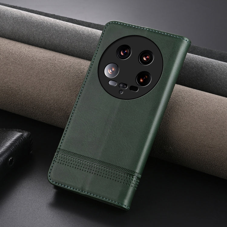 For Xiaomi 14 Ultra AZNS Magnetic Calf Texture Flip Leather Phone Case(Dark Green) - 14 Ultra Cases by AZNS | Online Shopping South Africa | PMC Jewellery | Buy Now Pay Later Mobicred