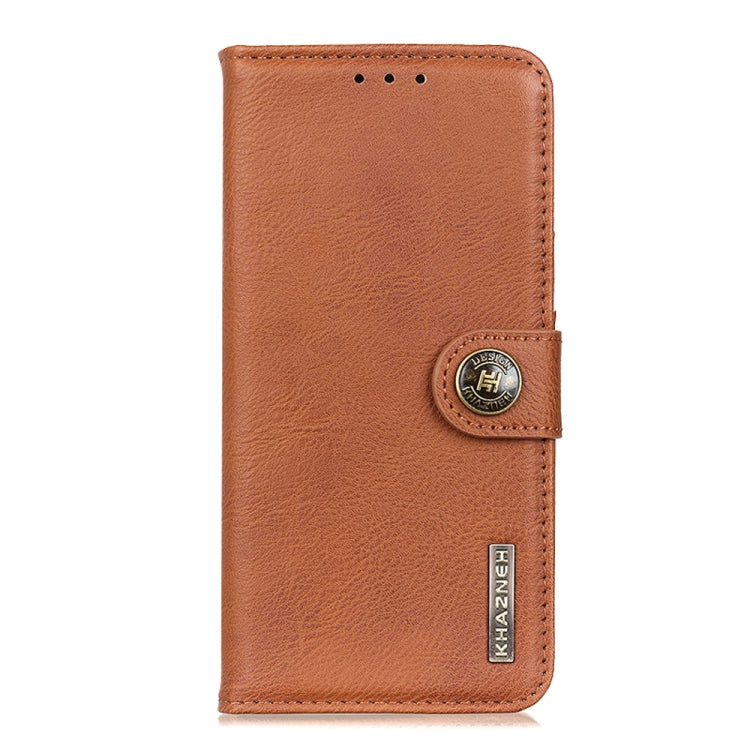 For iPhone 16e KHAZNEH Cowhide Texture Horizontal Flip Leather Phone Case(Brown) - iPhone 16e Cases by PMC TechLife | Online Shopping South Africa | PMC TechLife | Buy Now Pay Later Mobicred