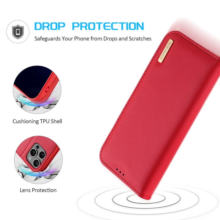 For iPhone 16 Pro DUX DUCIS Hivo Series Cowhide + PU + TPU Flip Phone Case(Red) - iPhone 16 Pro Cases by DUX DUCIS | Online Shopping South Africa | PMC Jewellery | Buy Now Pay Later Mobicred