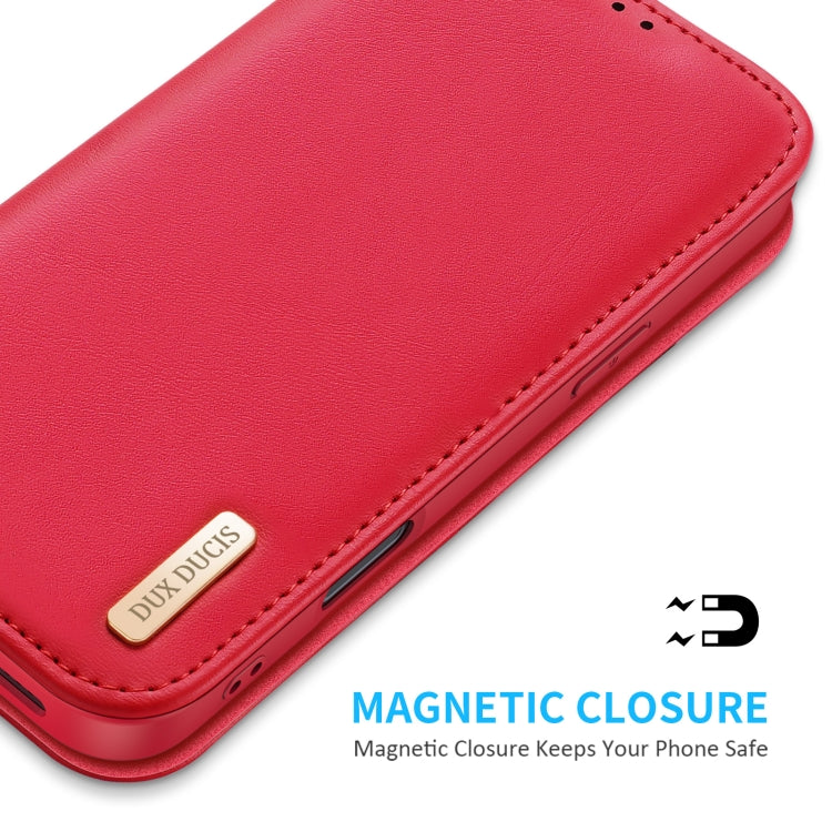 For iPhone 16 Plus DUX DUCIS Hivo Series Cowhide + PU + TPU Flip Phone Case(Red) - iPhone 16 Plus Cases by DUX DUCIS | Online Shopping South Africa | PMC Jewellery | Buy Now Pay Later Mobicred