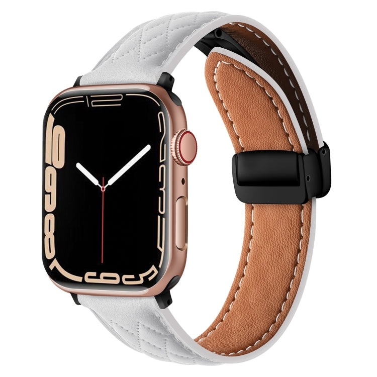 For Apple Watch SE 40mm Folding Buckle Rhombus Leather Watch Band(White) - Watch Bands by PMC TechLife | Online Shopping South Africa | PMC TechLife