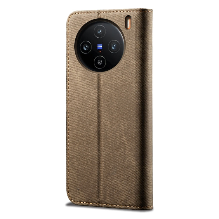 For vivo X100 Pro Denim Texture Flip Leather Phone Case(Khaki) - vivo Cases by imak | Online Shopping South Africa | PMC Jewellery | Buy Now Pay Later Mobicred