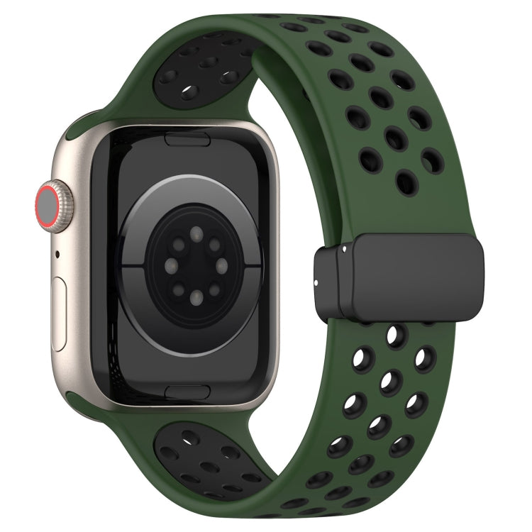 For Apple Watch Ultra 2 49mm Magnetic Buckle Silicone Watch Band(Army Green Black) - Watch Bands by PMC Jewellery | Online Shopping South Africa | PMC Jewellery