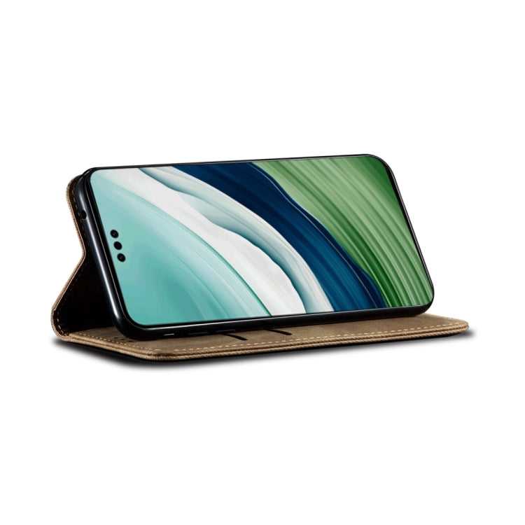 For Honor X8 5G / X6 4G Foreign Denim Texture Flip Leather Phone Case(Khaki) - Honor Cases by PMC TechLife | Online Shopping South Africa | PMC TechLife | Buy Now Pay Later Mobicred