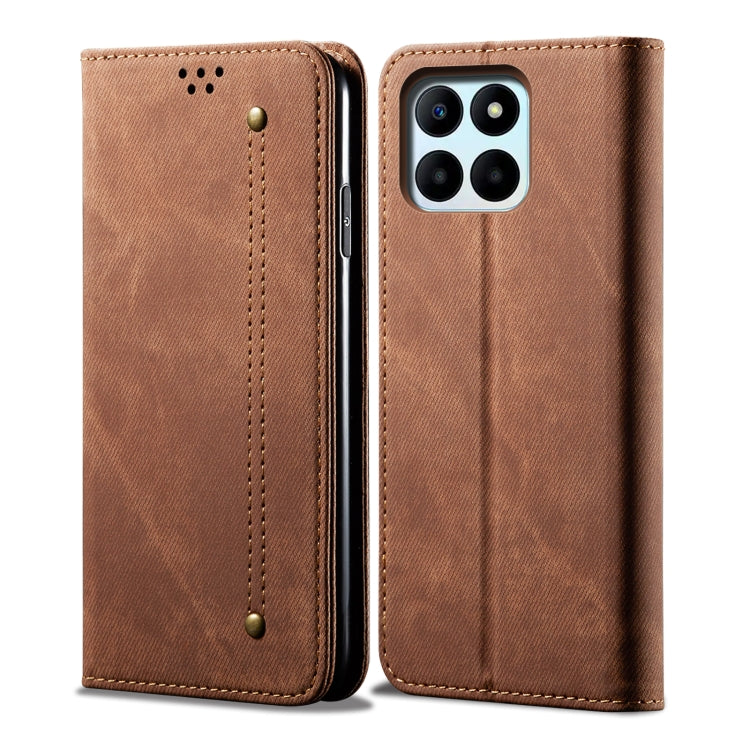 For Honor X8 5G / X6 4G Foreign Denim Texture Flip Leather Phone Case(Brown) - Honor Cases by PMC TechLife | Online Shopping South Africa | PMC TechLife | Buy Now Pay Later Mobicred