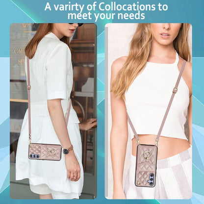 For Samsung Galaxy A54 5G Rhombic Texture Card Bag Phone Case with Long Lanyard(Rose Gold) - Galaxy Phone Cases by PMC Jewellery | Online Shopping South Africa | PMC Jewellery