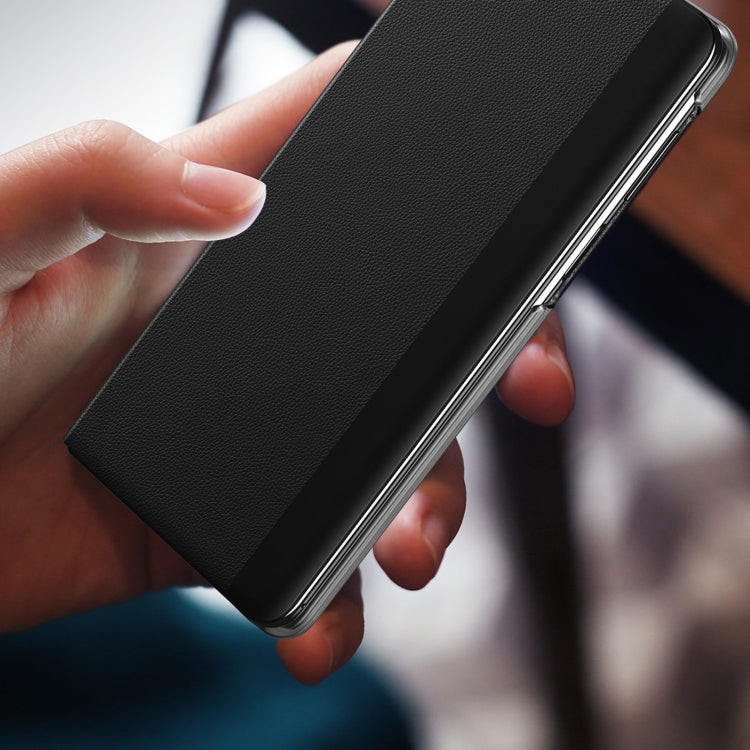 For Huawei Mate X3 Litchi Pattern Foldable Side Window View Protective Phone Case(Black) - Huawei Cases by PMC TechLife | Online Shopping South Africa | PMC TechLife | Buy Now Pay Later Mobicred