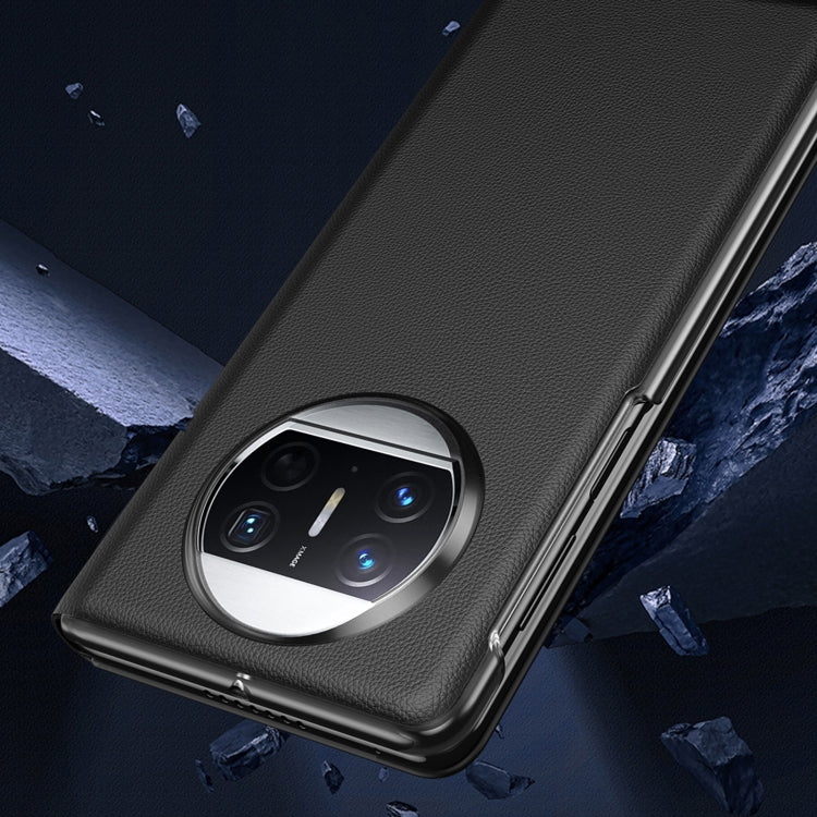 For Huawei Mate X3 Litchi Pattern Foldable Side Window View Protective Phone Case(Black) - Huawei Cases by PMC TechLife | Online Shopping South Africa | PMC TechLife | Buy Now Pay Later Mobicred
