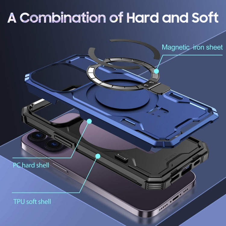 For iPhone 14 Plus Patronus MagSafe Magnetic Holder Phone Case(Navy Blue) - iPhone 14 Plus Cases by PMC TechLife | Online Shopping South Africa | PMC TechLife