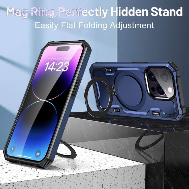 For iPhone 14 Plus Patronus MagSafe Magnetic Holder Phone Case(Navy Blue) - iPhone 14 Plus Cases by PMC TechLife | Online Shopping South Africa | PMC TechLife
