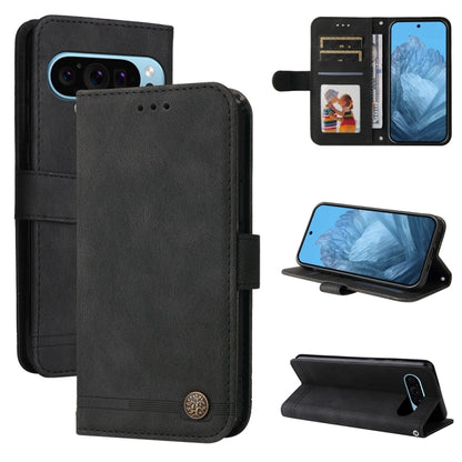 For Google Pixel 9 Skin Feel Life Tree Metal Button Leather Phone Case(Black) - Google Cases by PMC Jewellery | Online Shopping South Africa | PMC Jewellery | Buy Now Pay Later Mobicred