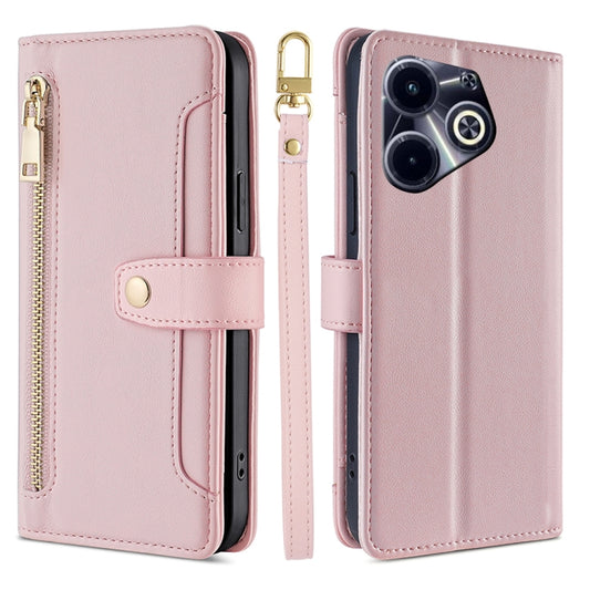 For Infinix Hot 40i Sheep Texture Cross-body Zipper Wallet Leather Phone Case(Pink) - Infinix Cases by PMC Jewellery | Online Shopping South Africa | PMC Jewellery | Buy Now Pay Later Mobicred