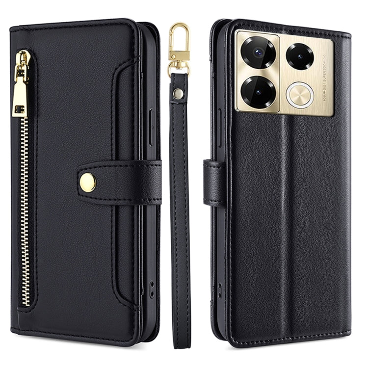 For Infinix Note 40 Pro 4G Sheep Texture Cross-body Zipper Wallet Leather Phone Case(Black) - Infinix Cases by PMC Jewellery | Online Shopping South Africa | PMC Jewellery | Buy Now Pay Later Mobicred