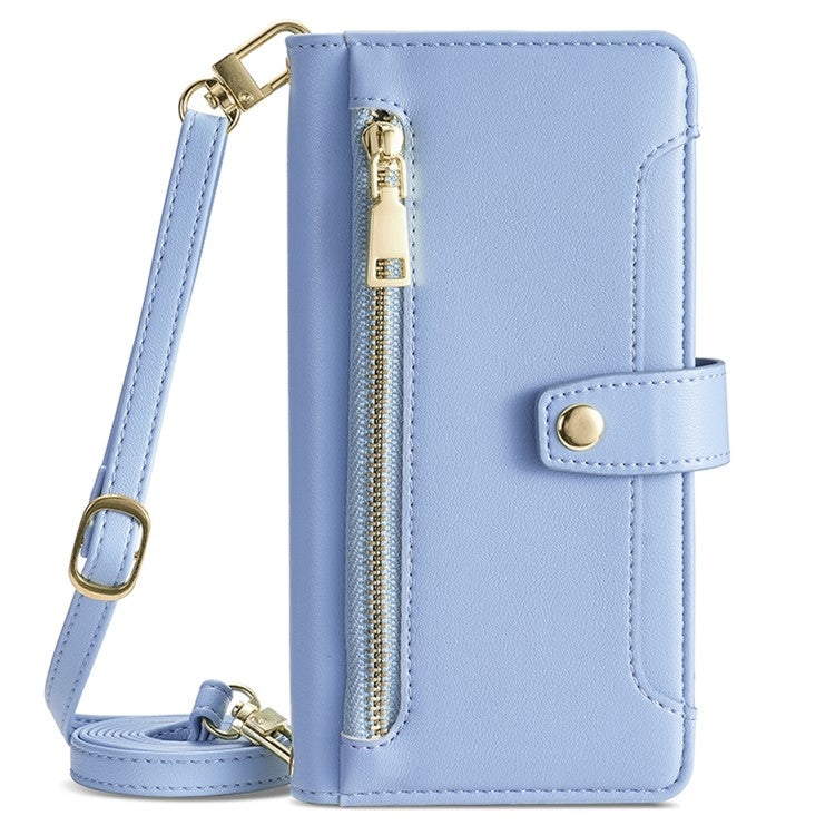 For Tecno Camon 30 Sheep Texture Cross-body Zipper Wallet Leather Phone Case(Blue) - Tecno Cases by PMC TechLife | Online Shopping South Africa | PMC TechLife | Buy Now Pay Later Mobicred