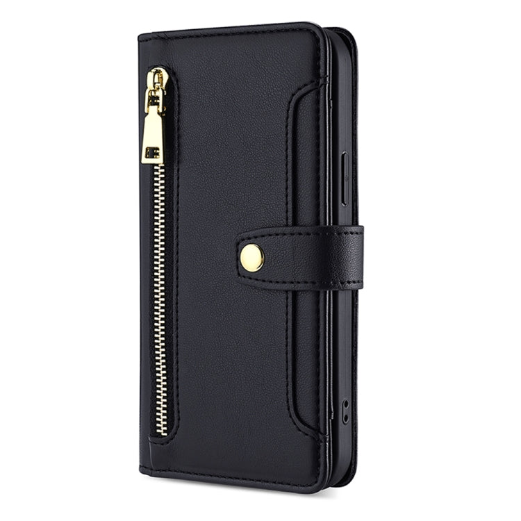 For Sharp Aqous Wish3 Sheep Texture Cross-body Zipper Wallet Leather Phone Case(Black) - More Brand by PMC TechLife | Online Shopping South Africa | PMC TechLife | Buy Now Pay Later Mobicred