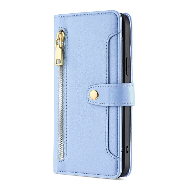 For Sharp Aqous Wish3 Sheep Texture Cross-body Zipper Wallet Leather Phone Case(Blue) - More Brand by PMC TechLife | Online Shopping South Africa | PMC TechLife | Buy Now Pay Later Mobicred