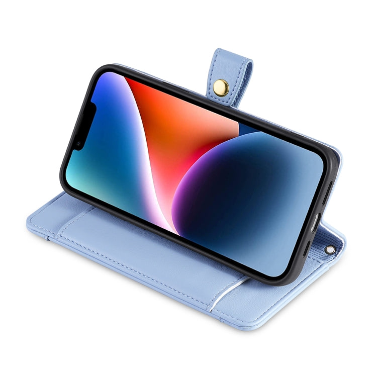 For Sharp Aqous Wish3 Sheep Texture Cross-body Zipper Wallet Leather Phone Case(Blue) - More Brand by PMC TechLife | Online Shopping South Africa | PMC TechLife | Buy Now Pay Later Mobicred