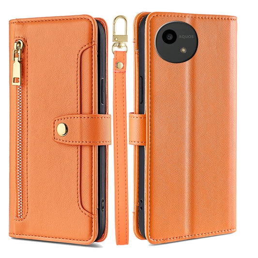 For Sharp Aquos Wish4 Sheep Texture Cross-body Zipper Wallet Leather Phone Case(Orange) - More Brand by PMC Jewellery | Online Shopping South Africa | PMC Jewellery | Buy Now Pay Later Mobicred