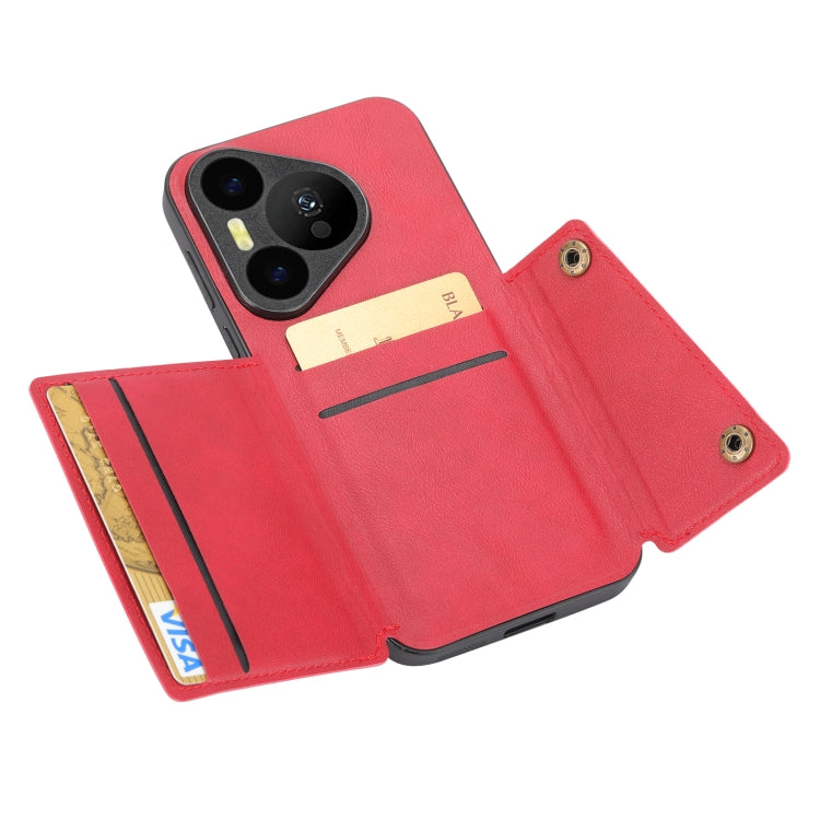 For Huawei Pura 70 Double Buckle Card Slots Magnetic Phone Case(Red) - Huawei Cases by PMC Jewellery | Online Shopping South Africa | PMC Jewellery | Buy Now Pay Later Mobicred