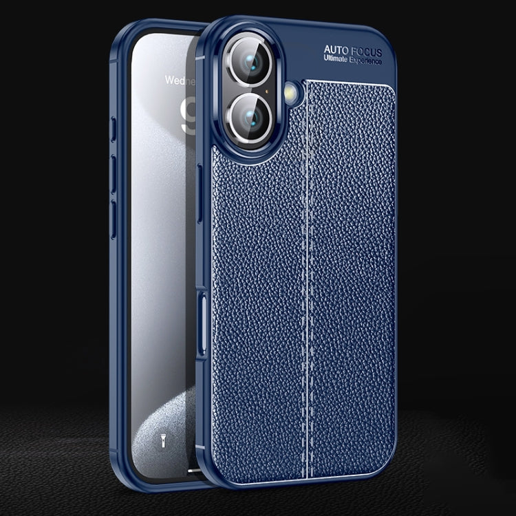For iPhone 16 Litchi Texture Shockproof TPU Phone Case(Blue) - iPhone 16 Cases by PMC TechLife | Online Shopping South Africa | PMC TechLife | Buy Now Pay Later Mobicred