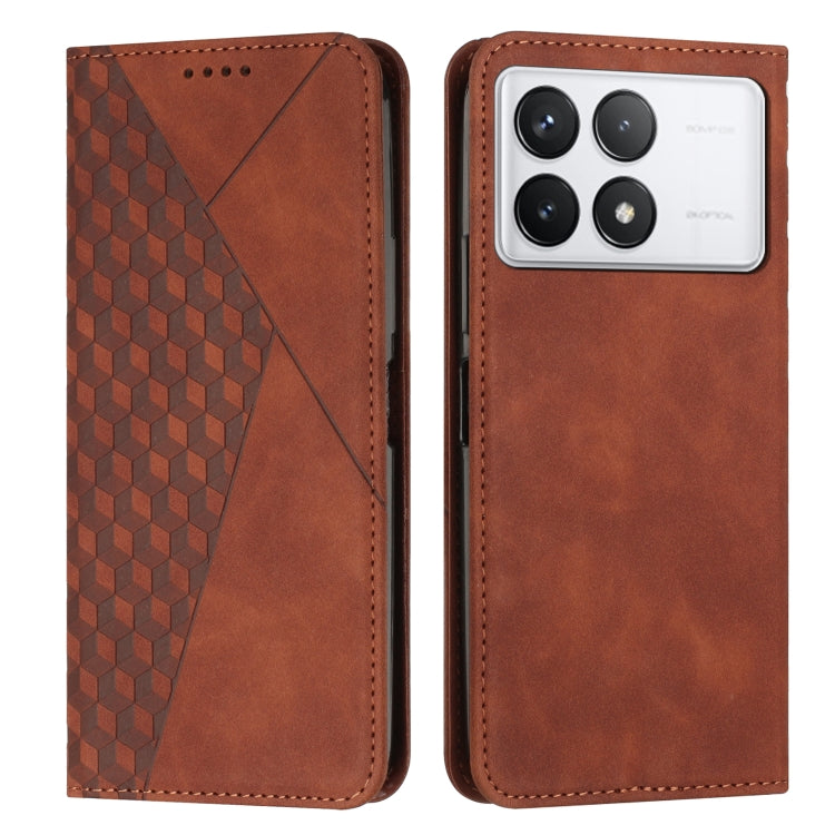 For Xiaomi Redmi K70 / K70 Pro Diamond Splicing Skin Feel Magnetic Leather Phone Case(Brown) - K70 Pro Cases by PMC Jewellery | Online Shopping South Africa | PMC Jewellery | Buy Now Pay Later Mobicred