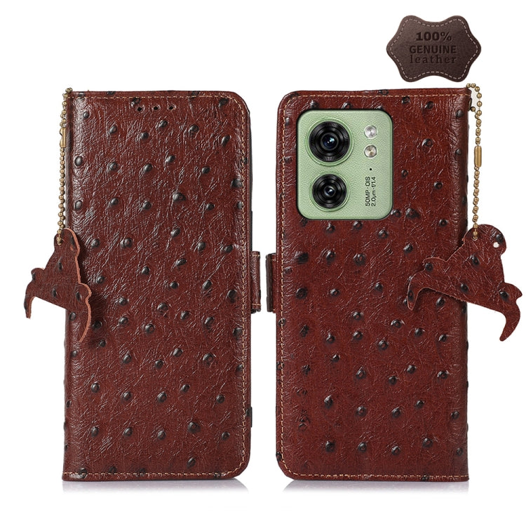 For Motorola Edge 40 Ostrich Pattern Genuine Leather RFID Phone Case(Coffee) - Motorola Cases by PMC TechLife | Online Shopping South Africa | PMC TechLife | Buy Now Pay Later Mobicred