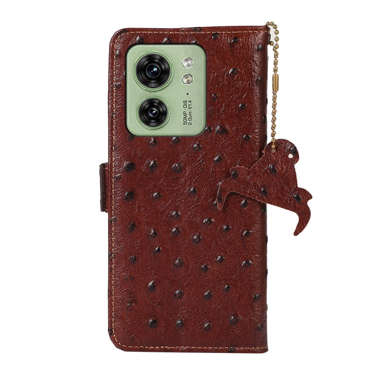 For Motorola Edge 40 Ostrich Pattern Genuine Leather RFID Phone Case(Coffee) - Motorola Cases by PMC TechLife | Online Shopping South Africa | PMC TechLife | Buy Now Pay Later Mobicred