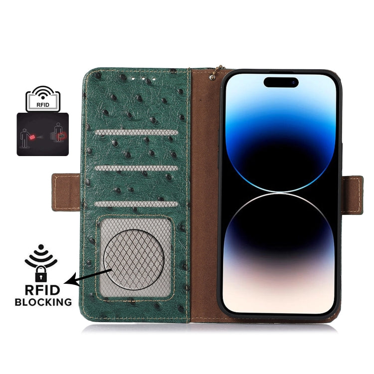 For Motorola Edge 40 Ostrich Pattern Genuine Leather RFID Phone Case(Green) - Motorola Cases by PMC TechLife | Online Shopping South Africa | PMC TechLife | Buy Now Pay Later Mobicred