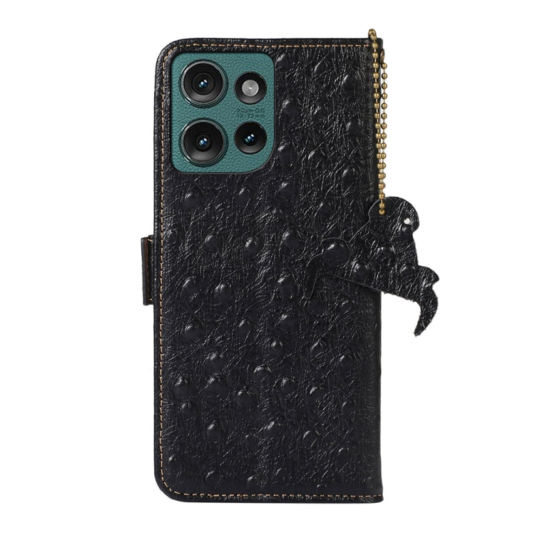 For Motorola Edge 50 Neo Ostrich Pattern Genuine Leather RFID Phone Case(Black) - Motorola Cases by PMC TechLife | Online Shopping South Africa | PMC TechLife | Buy Now Pay Later Mobicred