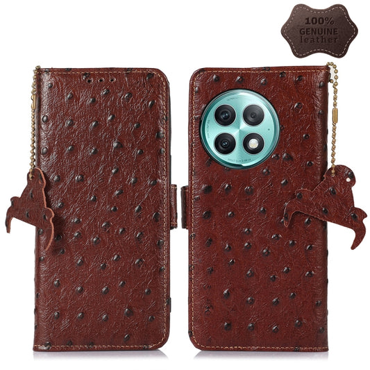 For OnePlus Ace 2 Pro Ostrich Pattern Genuine Leather RFID Phone Case(Coffee) - OnePlus Cases by PMC Jewellery | Online Shopping South Africa | PMC Jewellery | Buy Now Pay Later Mobicred