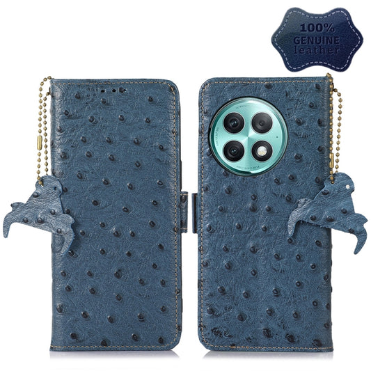 For OnePlus Ace 2 Pro Ostrich Pattern Genuine Leather RFID Phone Case(Blue) - OnePlus Cases by PMC Jewellery | Online Shopping South Africa | PMC Jewellery | Buy Now Pay Later Mobicred