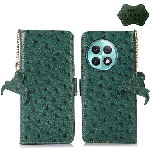 For OnePlus Ace 2 Pro Ostrich Pattern Genuine Leather RFID Phone Case(Green) - OnePlus Cases by PMC Jewellery | Online Shopping South Africa | PMC Jewellery | Buy Now Pay Later Mobicred