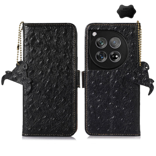 For OnePlus 12 Ostrich Pattern Genuine Leather RFID Phone Case(Black) - OnePlus Cases by PMC Jewellery | Online Shopping South Africa | PMC Jewellery | Buy Now Pay Later Mobicred