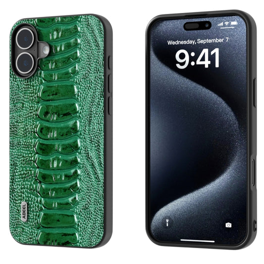 For iPhone 16 Plus ABEEL Genuine Leather Weilai Series Phone Case(Green) - iPhone 16 Plus Cases by PMC Jewellery | Online Shopping South Africa | PMC Jewellery | Buy Now Pay Later Mobicred