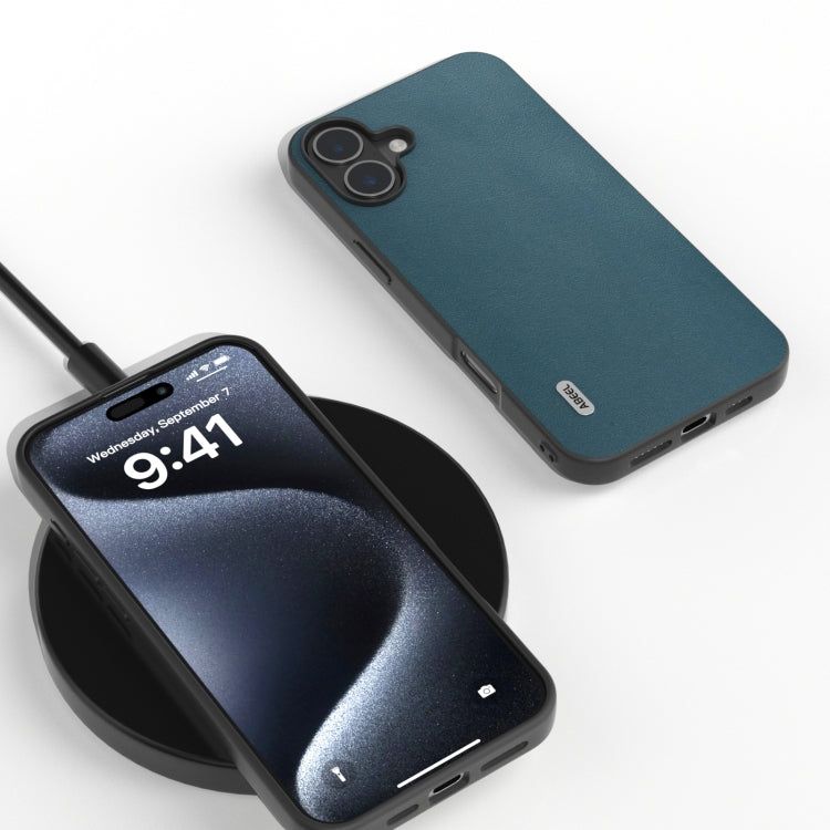 For iPhone 16 ABEEL Genuine Leather Xiaoya Series Phone Case(Dark Green) - iPhone 16 Cases by PMC TechLife | Online Shopping South Africa | PMC TechLife | Buy Now Pay Later Mobicred