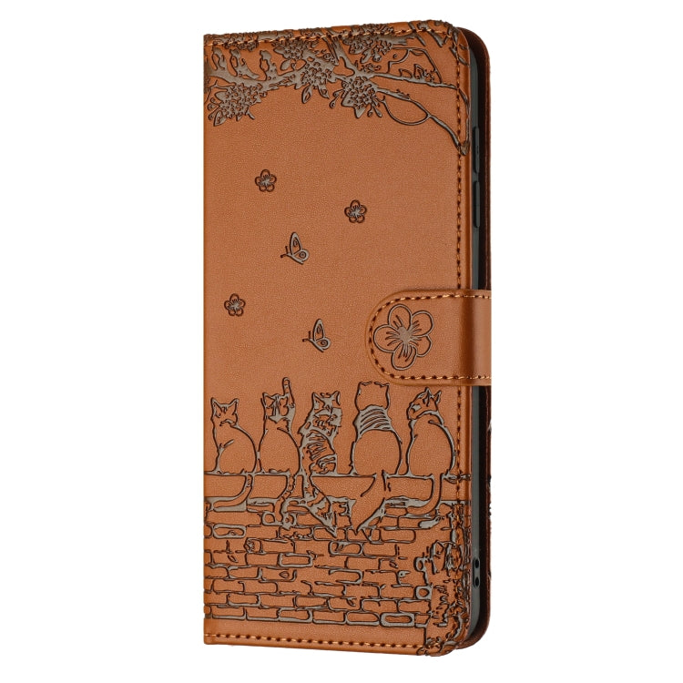 For iPhone 16e Cat Embossing Pattern Leather Phone Case with Lanyard(Brown) - iPhone 16e Cases by PMC TechLife | Online Shopping South Africa | PMC TechLife | Buy Now Pay Later Mobicred