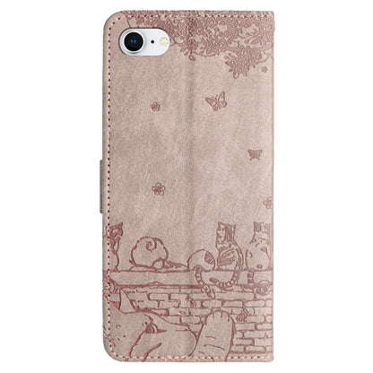 For iPhone SE 2024 Cat Embossing Pattern Leather Phone Case with Lanyard(Grey) - More iPhone Cases by PMC Jewellery | Online Shopping South Africa | PMC Jewellery | Buy Now Pay Later Mobicred