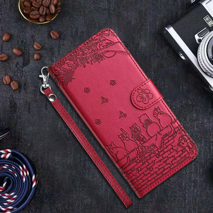 For iPhone 16 Pro Cat Embossing Pattern Leather Phone Case with Lanyard(Red) - iPhone 16 Pro Cases by PMC Jewellery | Online Shopping South Africa | PMC Jewellery | Buy Now Pay Later Mobicred