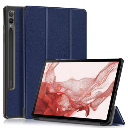 For Samsung Galaxy Tab S9+ Custer Pure Color 3-Fold Holder Smart Leather Tablet Case(Dark Blue) - Galaxy Tab S9+ Cases by PMC Jewellery | Online Shopping South Africa | PMC Jewellery | Buy Now Pay Later Mobicred