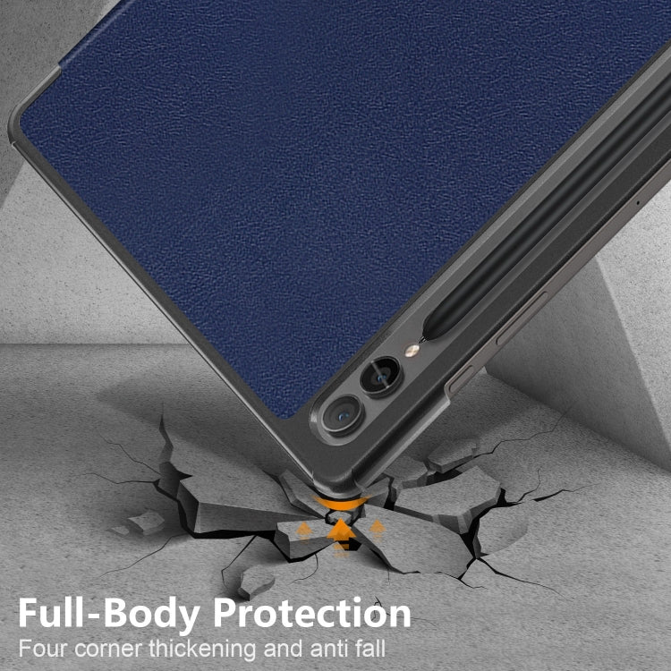 For Samsung Galaxy Tab S9+ Custer Pure Color 3-Fold Holder Smart Leather Tablet Case(Dark Blue) - Galaxy Tab S9+ Cases by PMC Jewellery | Online Shopping South Africa | PMC Jewellery | Buy Now Pay Later Mobicred