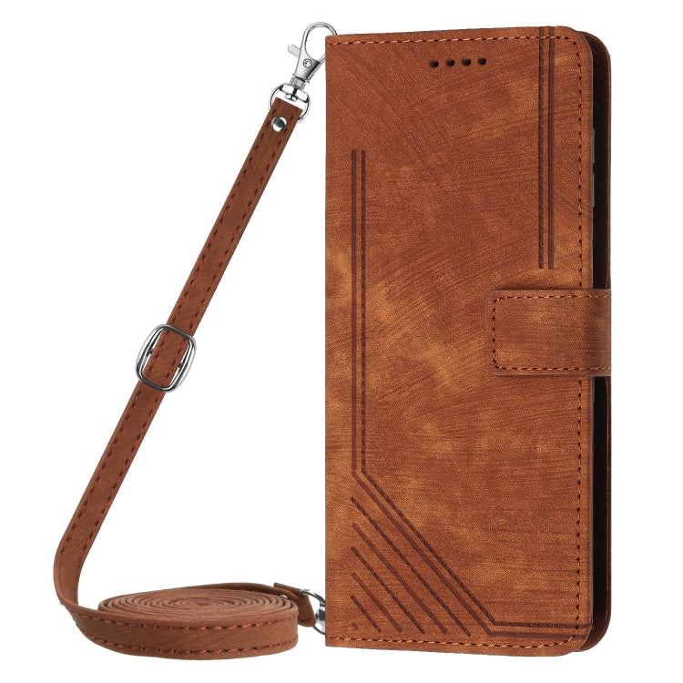 For Infinix Zero 30 4G Skin Feel Stripe Pattern Leather Phone Case with Lanyard(Brown) - Infinix Cases by PMC TechLife | Online Shopping South Africa | PMC TechLife | Buy Now Pay Later Mobicred
