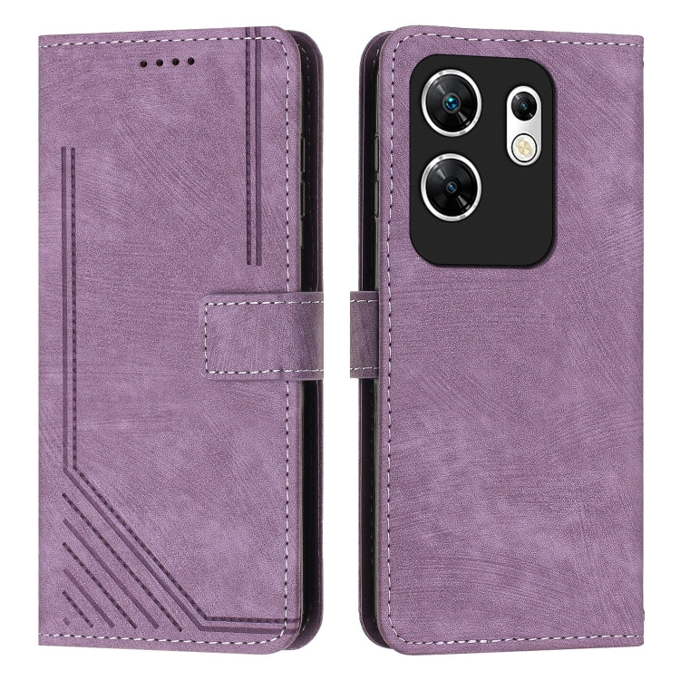 For Infinix Zero 30 4G Skin Feel Stripe Pattern Leather Phone Case with Lanyard(Purple) - Infinix Cases by PMC TechLife | Online Shopping South Africa | PMC TechLife | Buy Now Pay Later Mobicred