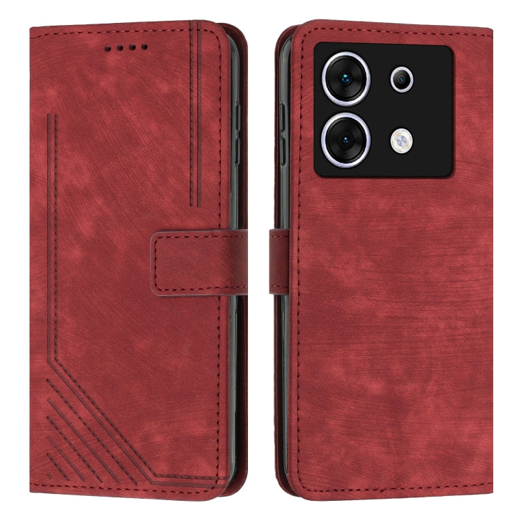 For Infinix Zero 30 5G Skin Feel Stripe Pattern Leather Phone Case with Lanyard(Red) - Infinix Cases by PMC TechLife | Online Shopping South Africa | PMC TechLife | Buy Now Pay Later Mobicred