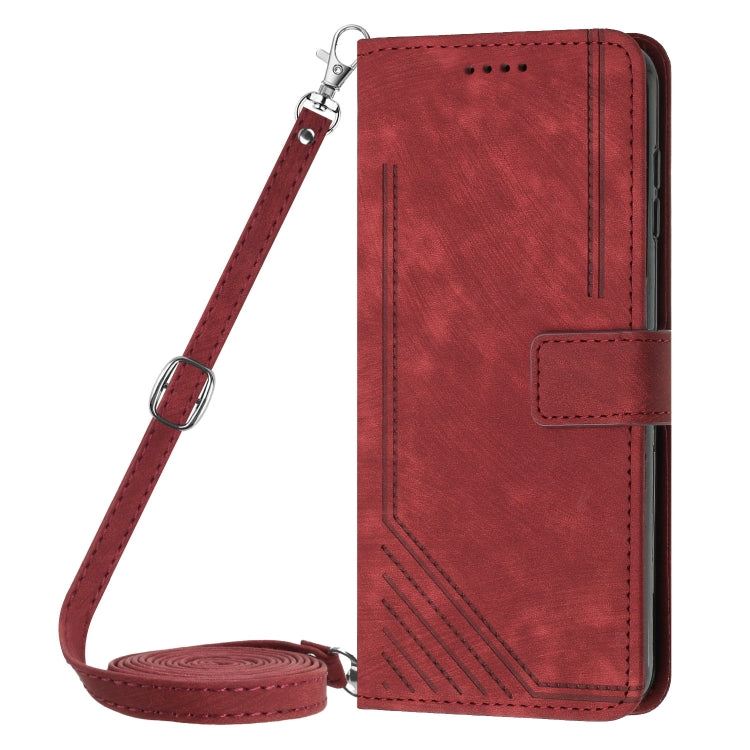 For Infinix Zero 30 5G Skin Feel Stripe Pattern Leather Phone Case with Lanyard(Red) - Infinix Cases by PMC TechLife | Online Shopping South Africa | PMC TechLife | Buy Now Pay Later Mobicred