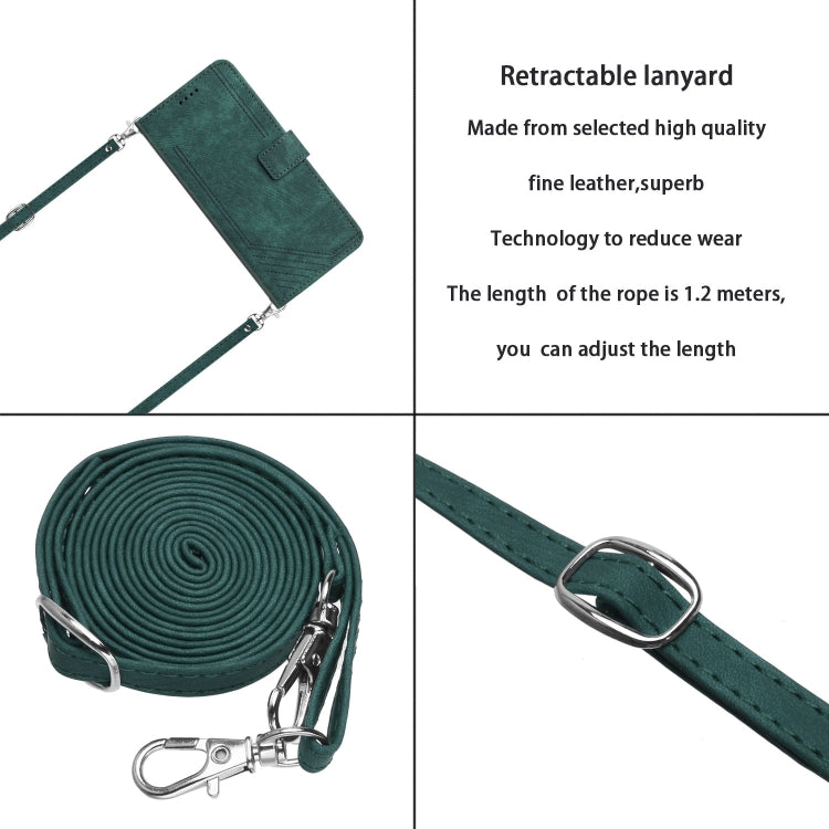 For Infinix Hot 40 / 40 Pro Skin Feel Stripe Pattern Leather Phone Case with Lanyard(Green) - Infinix Cases by PMC TechLife | Online Shopping South Africa | PMC TechLife | Buy Now Pay Later Mobicred
