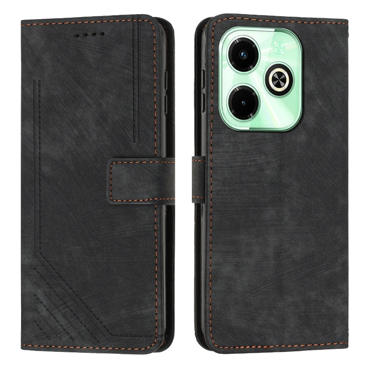 For Infinix Hot 40i Skin Feel Stripe Pattern Leather Phone Case with Lanyard(Black) - Infinix Cases by PMC TechLife | Online Shopping South Africa | PMC TechLife | Buy Now Pay Later Mobicred