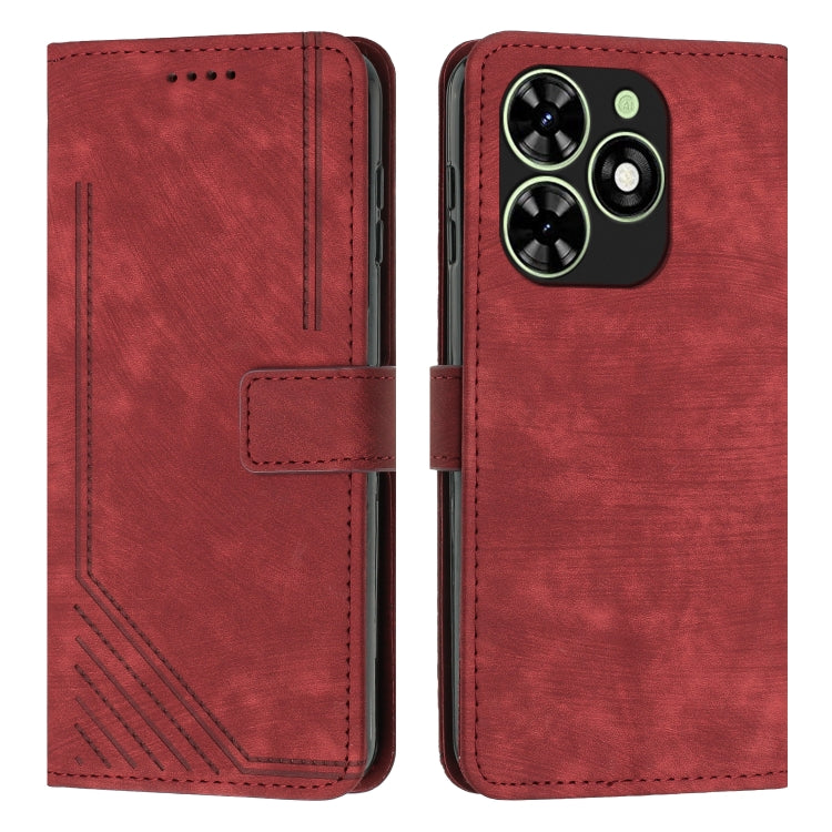 For Infinix Smart 8 Skin Feel Stripe Pattern Leather Phone Case with Lanyard(Red) - Infinix Cases by PMC TechLife | Online Shopping South Africa | PMC TechLife | Buy Now Pay Later Mobicred
