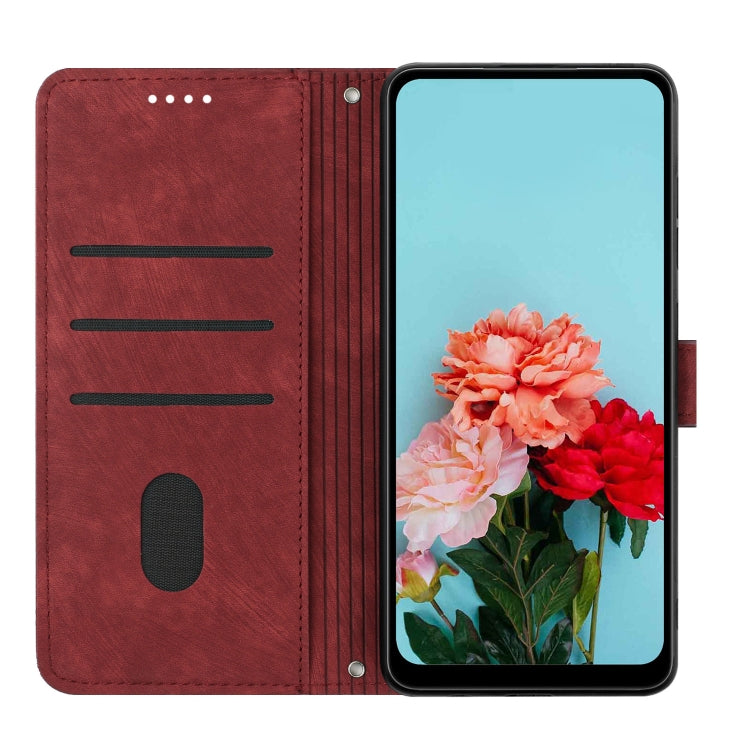 For Infinix Smart 8 Skin Feel Stripe Pattern Leather Phone Case with Lanyard(Red) - Infinix Cases by PMC TechLife | Online Shopping South Africa | PMC TechLife | Buy Now Pay Later Mobicred